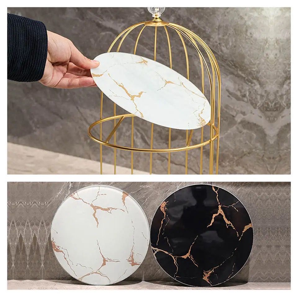 2 tier luxury marble textured with gold metal makeup storage/organiser