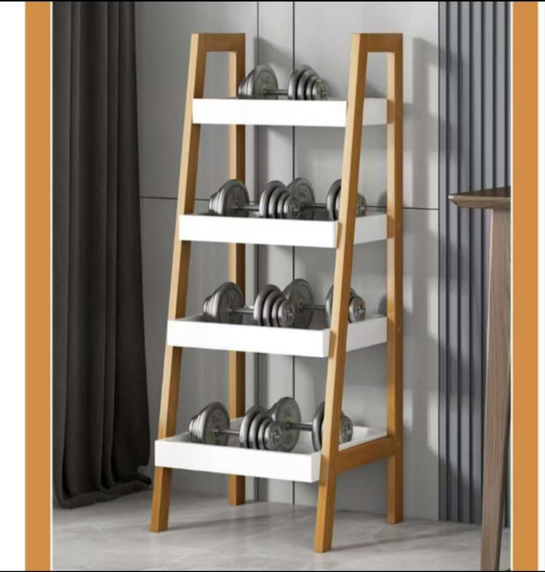 4 Tier Ladder Shelf Wood Storage Rack Shelving Unit Bathroom Shelf Freestanding Book Plant Storage Shelf Organizer for Living Room, Home Office