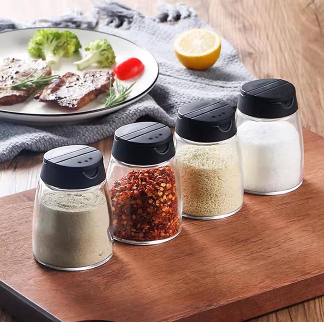 Glass salt shakers With black lid