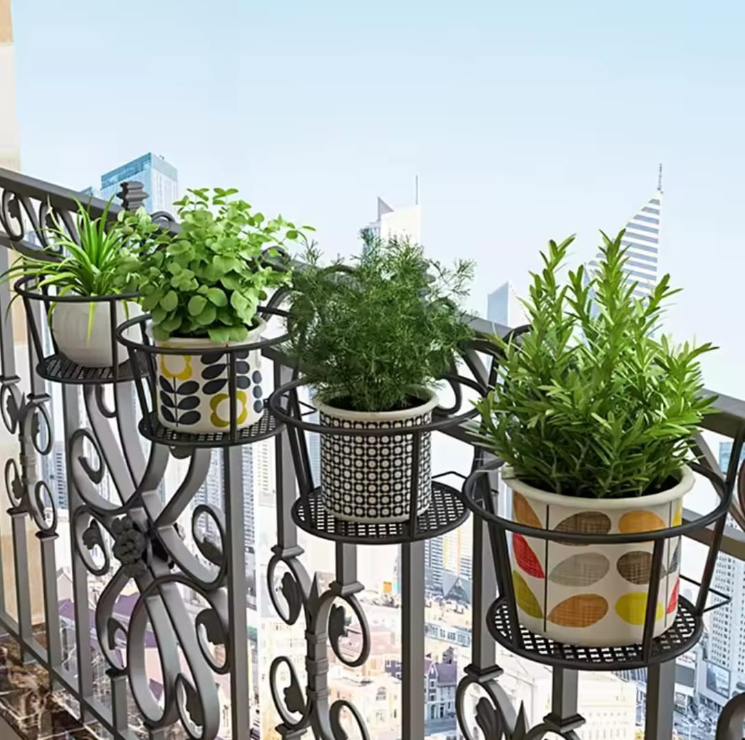 Metallic over the balcony flower pot holder