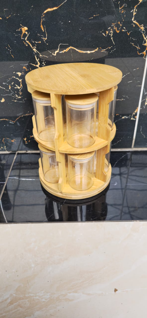 Rotating Spice Bamboo Tabletop Rack with 10pcs Jars