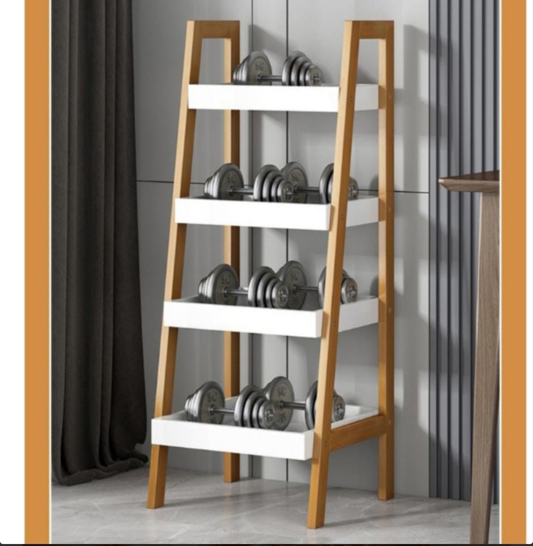 4 Tier Ladder Shelf Wood Storage Rack Shelving Unit Bathroom Shelf Freestanding Book Plant Storage Shelf Organizer for Living Room, Home Office