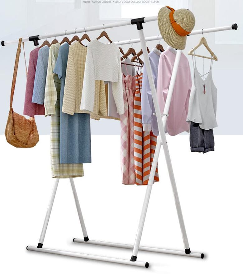Simple Metal Iron Coat Clothes Rack Floor Standing Hanging Storage Fold Shelf Clothes Hanger Racks