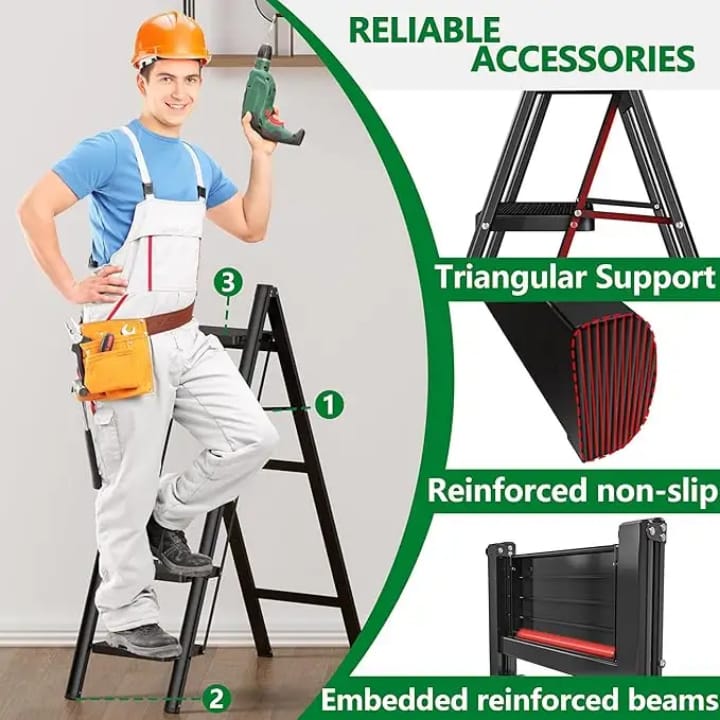 3-Step Black Foldable Ladder