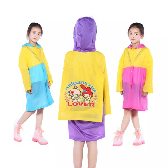 Light PVC Child/Kids Hooded Schoolbag Rain Coat