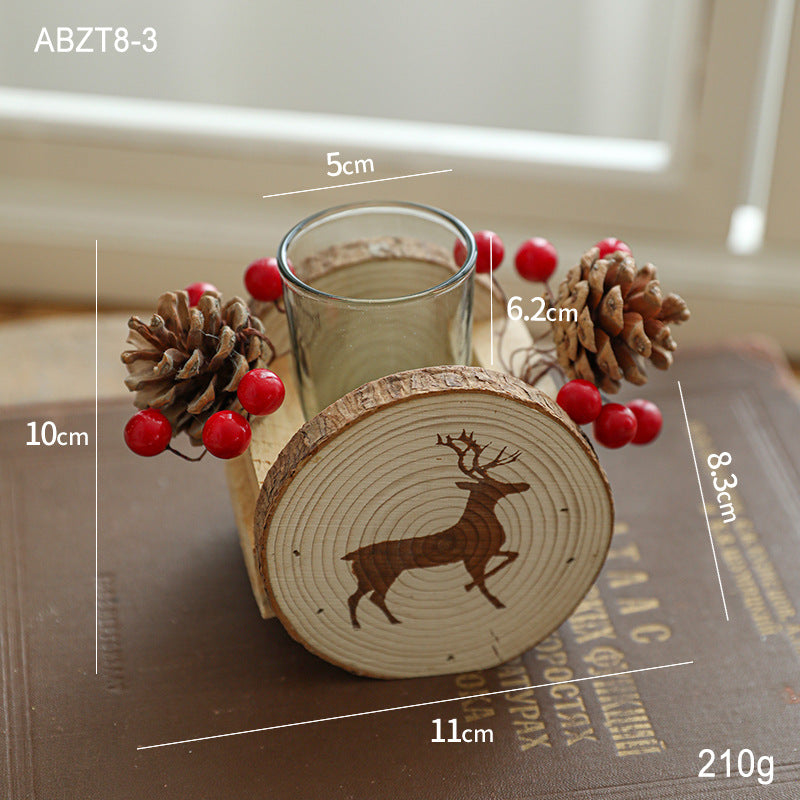 Wooden Candlestick Christmas Decoration Candle Holder Desktop Ornaments Creative Pattern Crafts