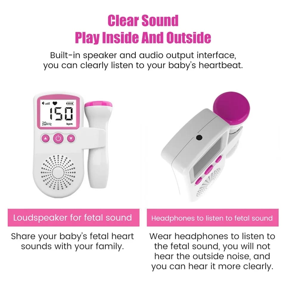 Doppler fetal portable pregnancy baby heart rate monitor