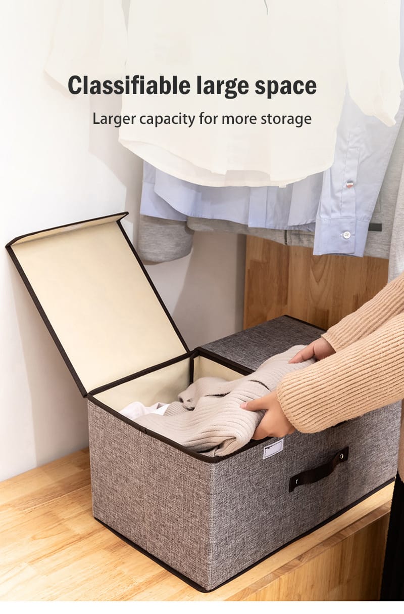 Foldable cotton linen closet storage box with double cover organizer