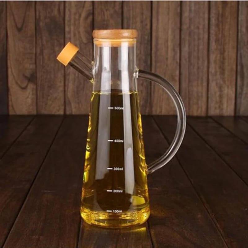 Transparent Glass Oil jar with Handle and bamboo lid