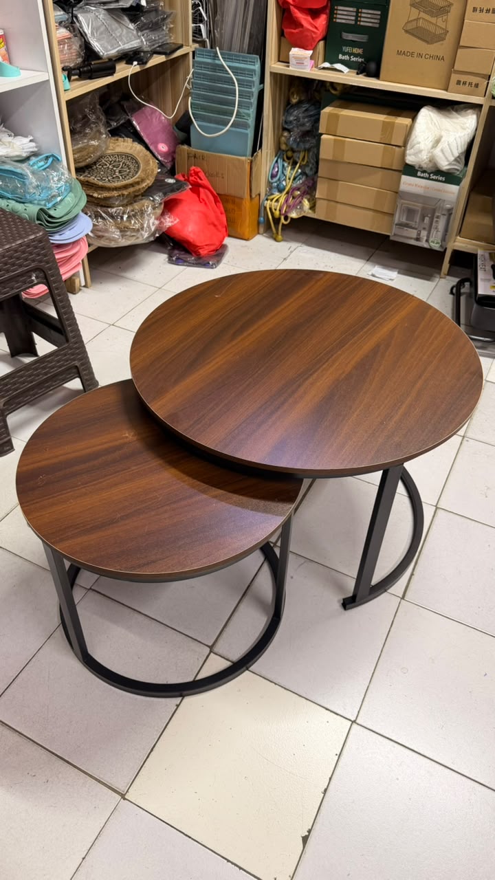 Rustic style woodenCoffee Table Nesting Set of 2 Round End Table