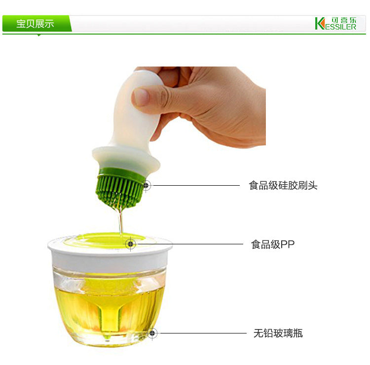 Heat resistant silicone oil brush with glass bottle