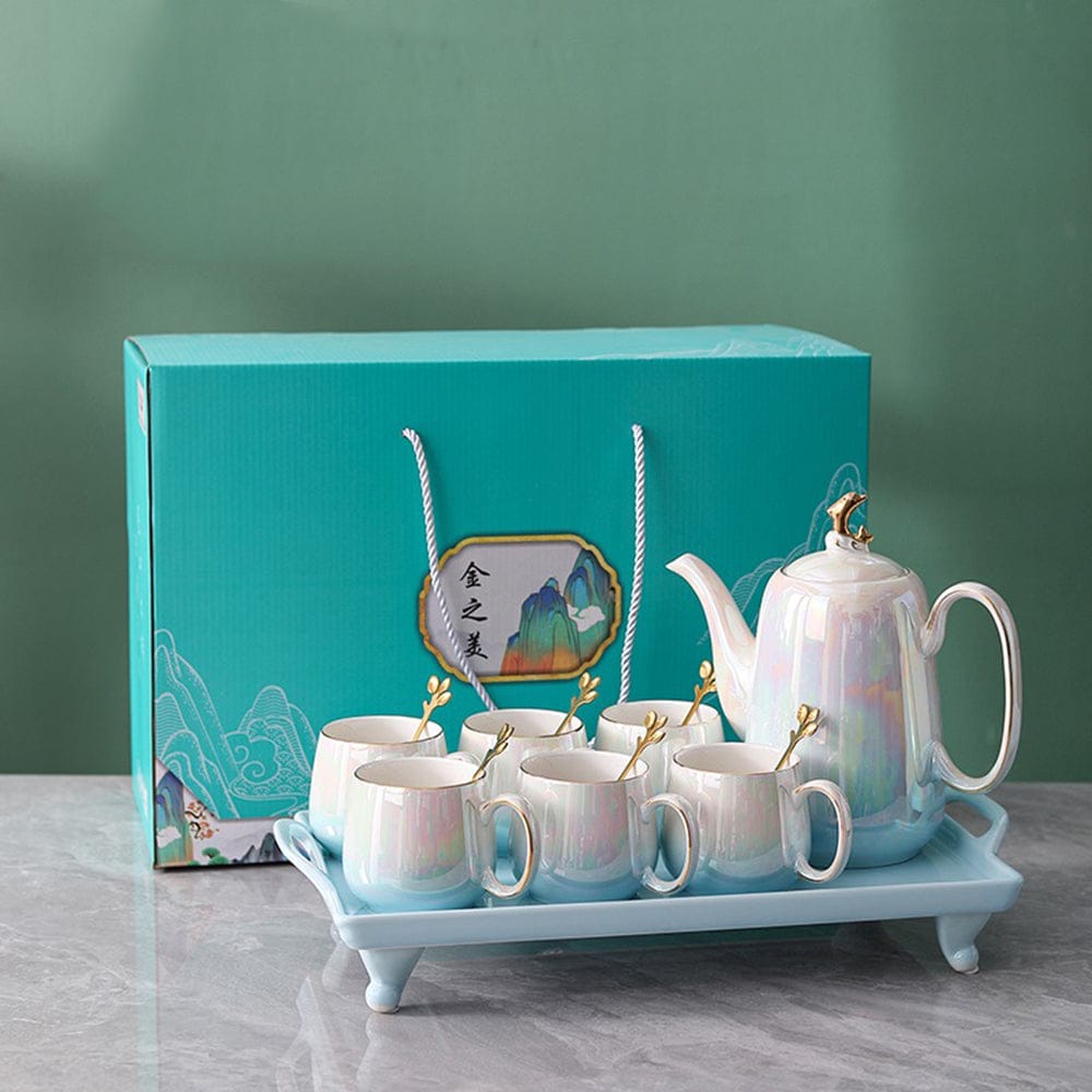 Elegant ceramic Tea set with tray and 6cups+1Tea pot