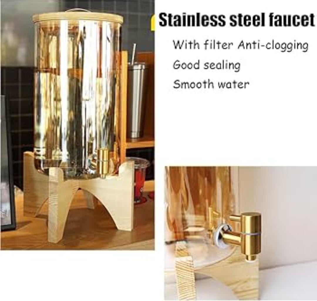 3.6L Golden borosilicate glass beverage dispenser with bamboo lid
