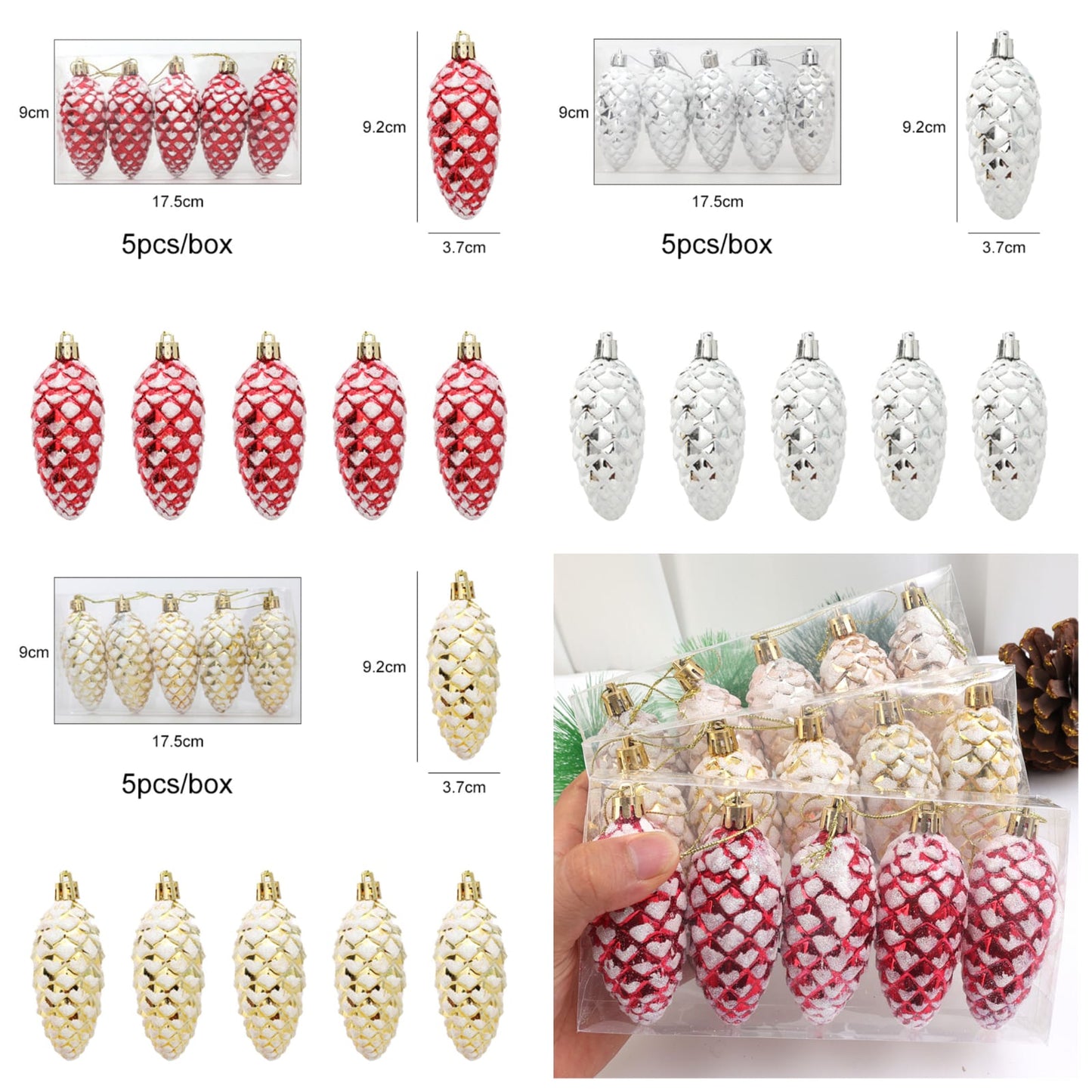5Pcs Christmas Painted Pine Cone Balls