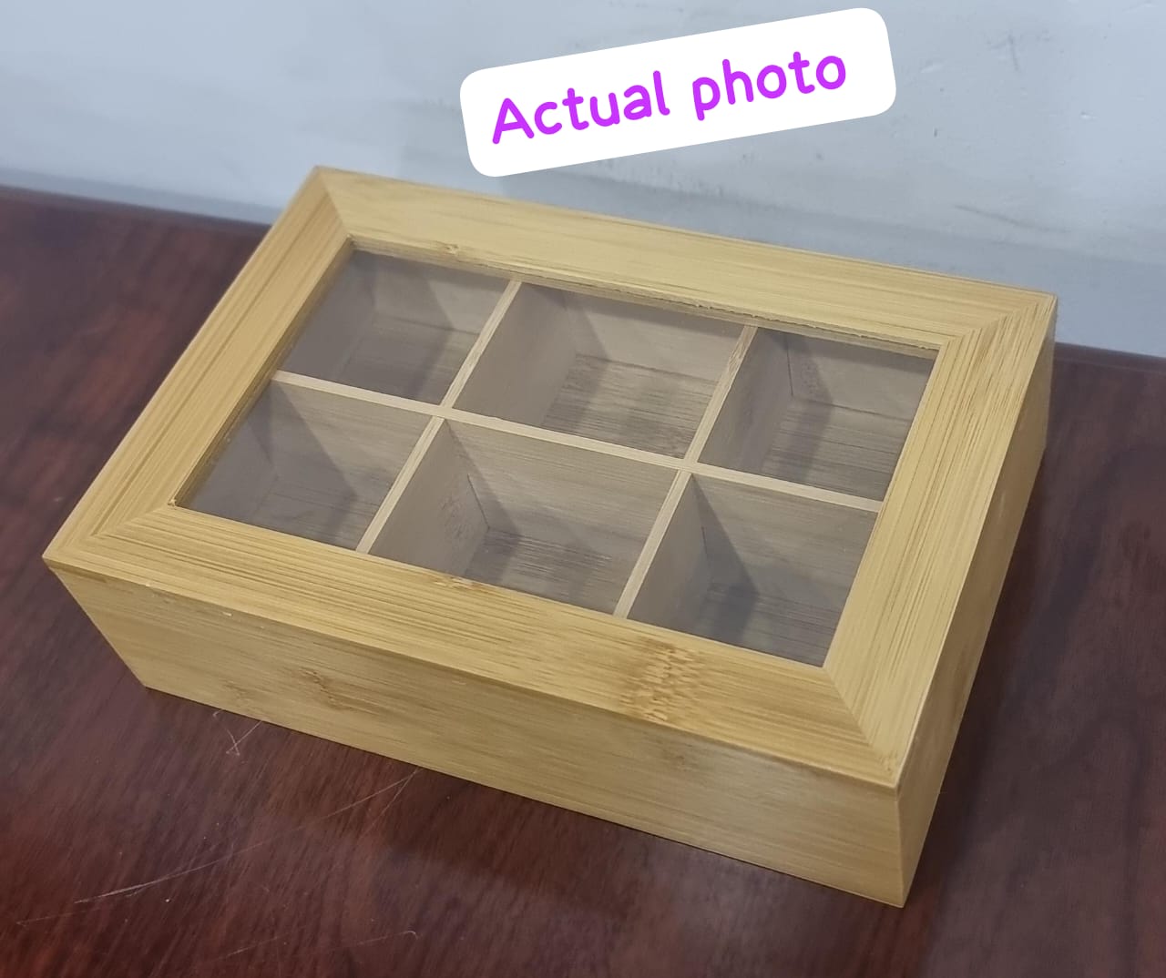 6 compartment Bamboo TEA bag organizer with clear cover