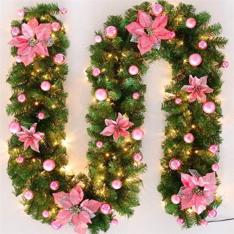 Christmas Garland with flower decoration, balls and LED light