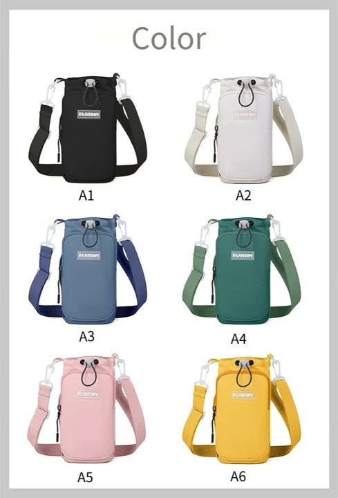 Water Bottle Draw string bag Holder with Strap Crossbody Insulated Water Bottle Carrier Sling Bag