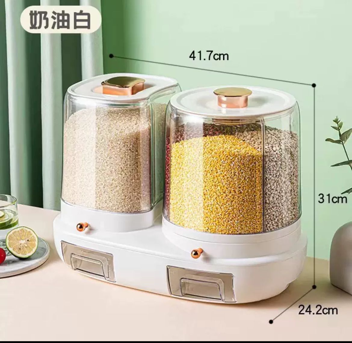 Rotatable grain storage box with compartments
sealed, insect-proof and moisture-proof, rice storage box, rice jar, rice bucket for home use