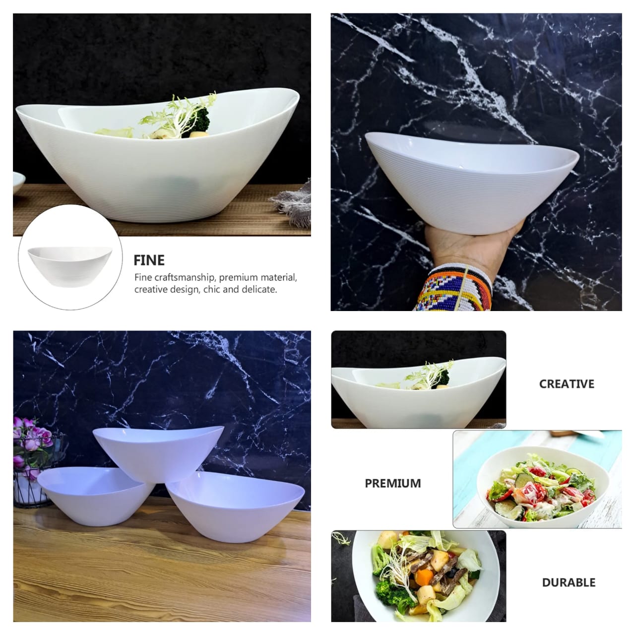 3pc Salad/serving Bowls textured outer/oval Bowls