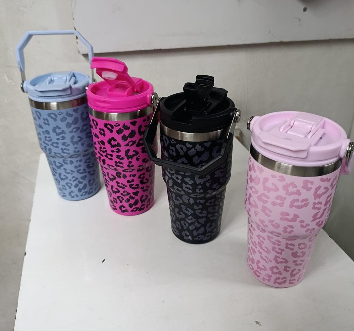600ml Stainless Steel Tumbler Leopard Print Water Bottle