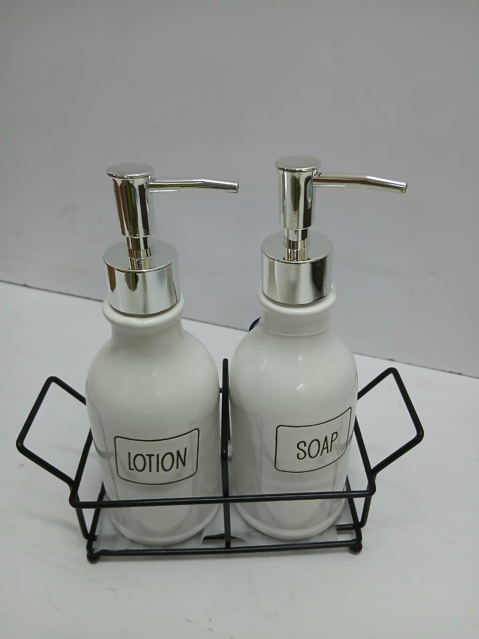 Soap and lotion dispenser set with stand