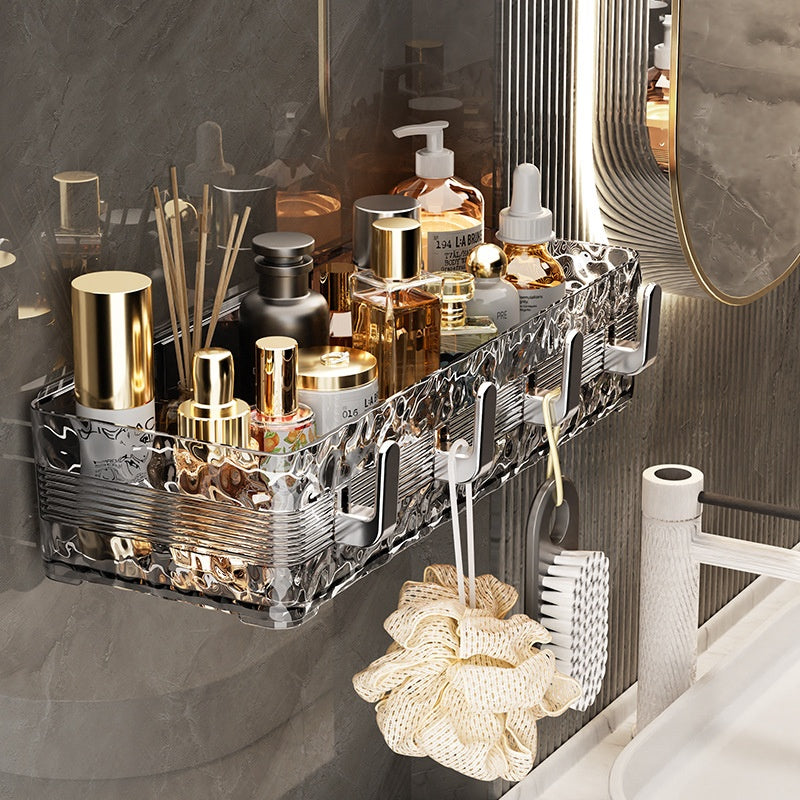 Acrylic Wave Patterned Storage Shelf with gold colored hooks