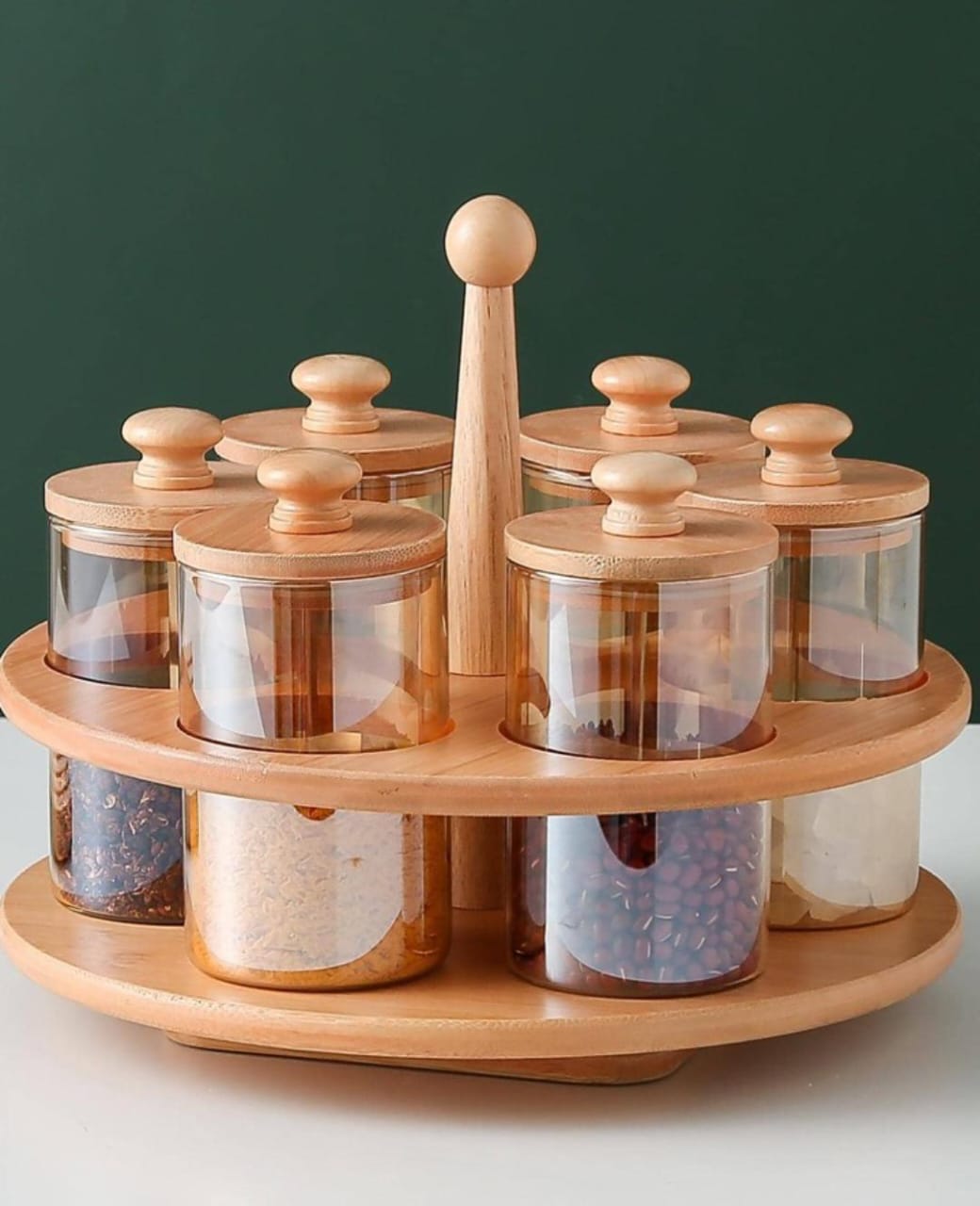 6 in 1 Rotating spice rack with spoon /Seasoning set with Bamboo stand