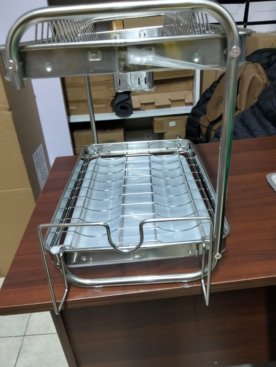 201ss Material 2-Tier Kitchen Chrome plated Dish Rack with drain tray