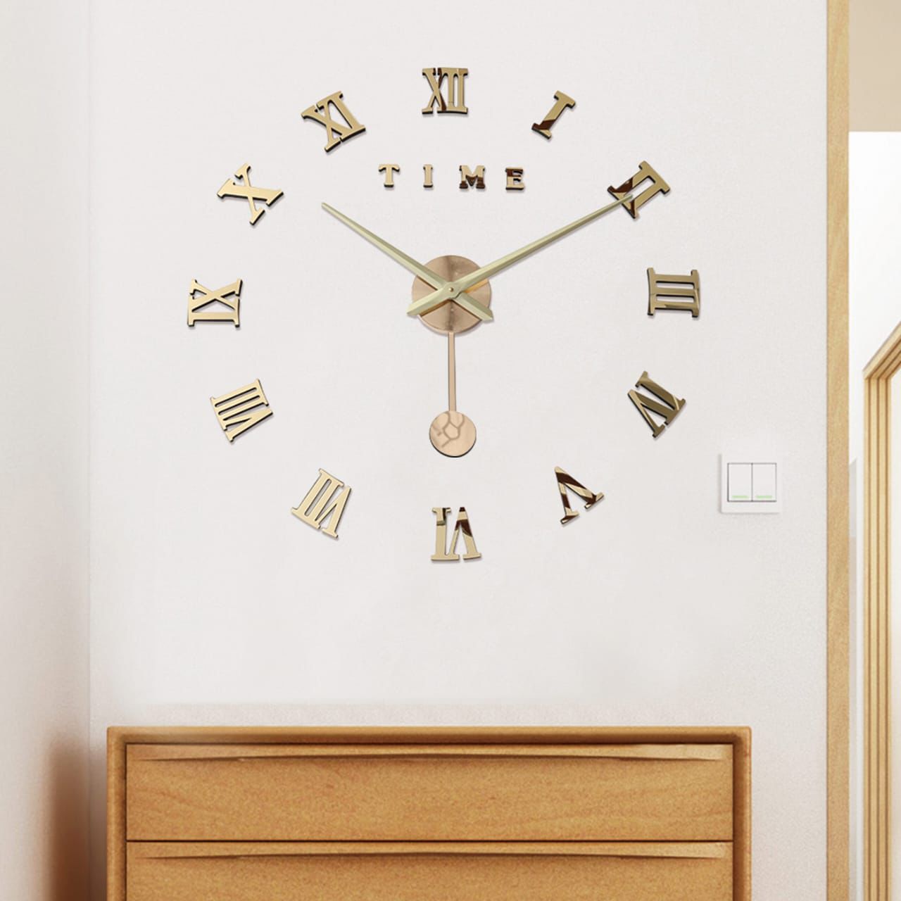 BIG ACRYLIC 3D WALL CLOCK DIY ROMAN NUMBERS WITH PENDULUM