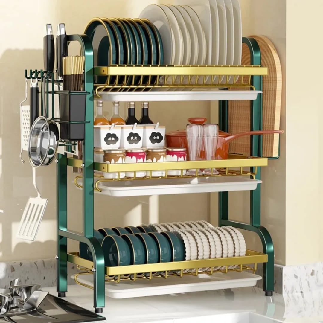 3tier dish rack with cutlery holder & Chop Board Holder