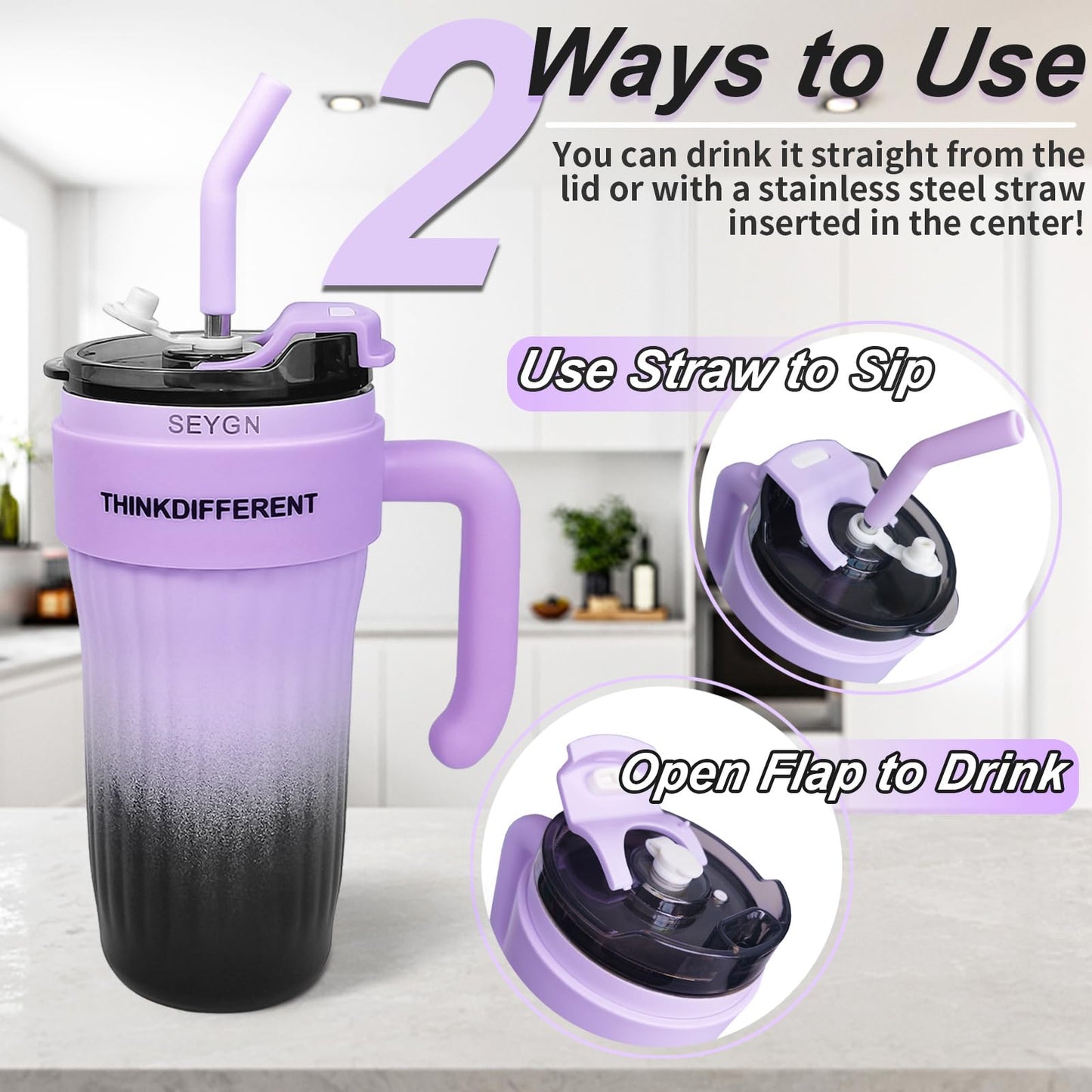 860ml Insulated Tumbler with Handle |Spill Proof| Coffee cup Travel Car Thermos Cup,hot and cold vacuum flask ,Water Bottle for Sport,Office,Ice Drink,Hot Beverage