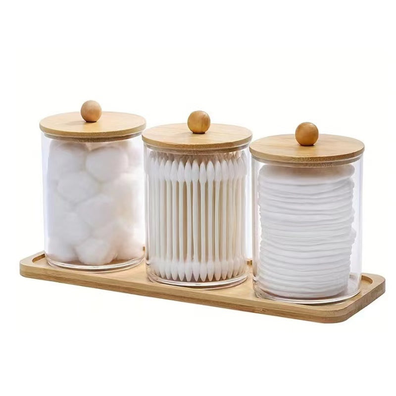 3pcs set acrylic swab storage organizer with Bamboo holder