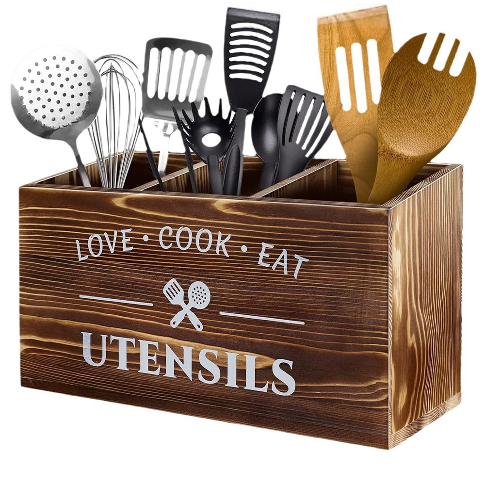 3 compartment wooden cutlery organizer