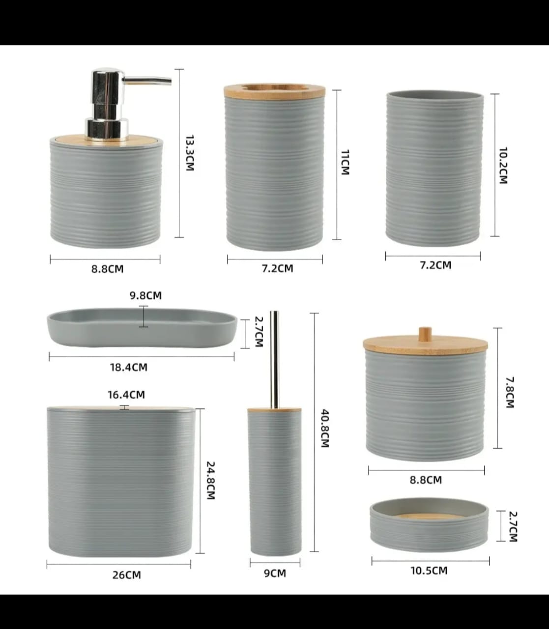 8PCS Luxury Bamboo Plastic Bathroom Accessories set