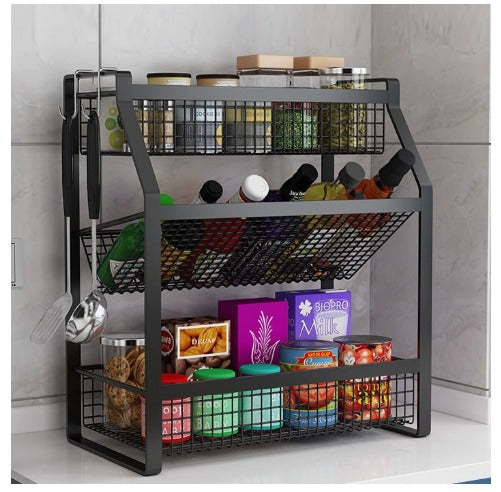 3 TIER MULTIFUNCTIONAL METALLIC KITCHEN SPICE RACK