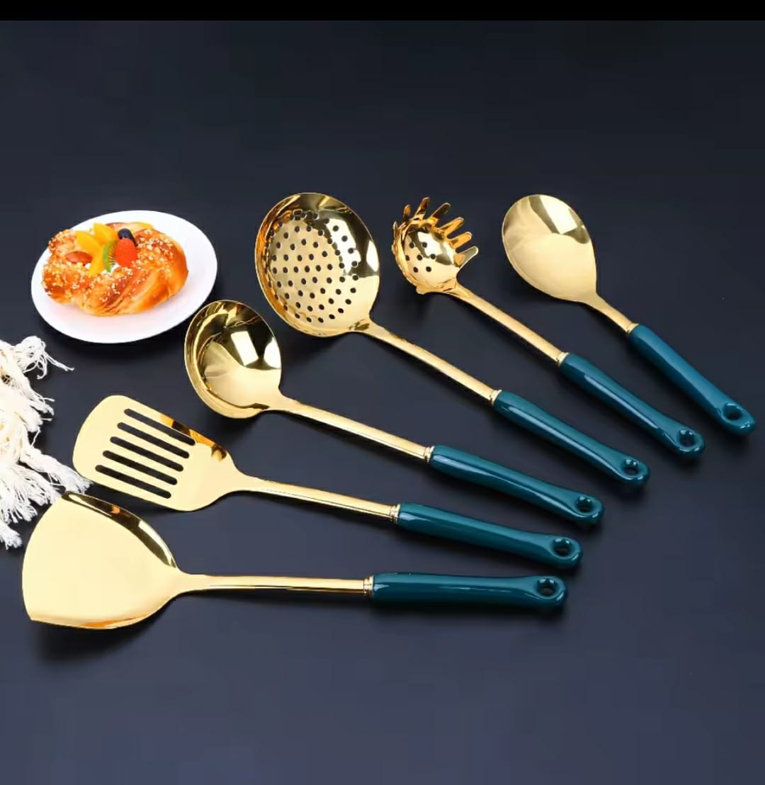 CERAMIC HANDLE Nordic & stainless steel serving spoon set now 7 in 1 set