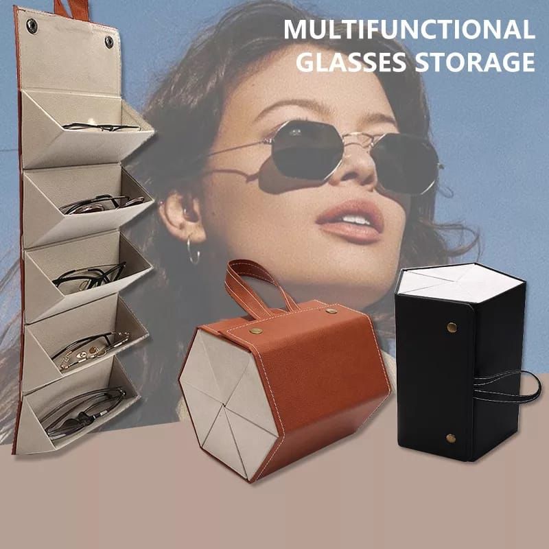 Sunglasses Organizer Box / Folding Portable Glasses Travel PU Leather Case