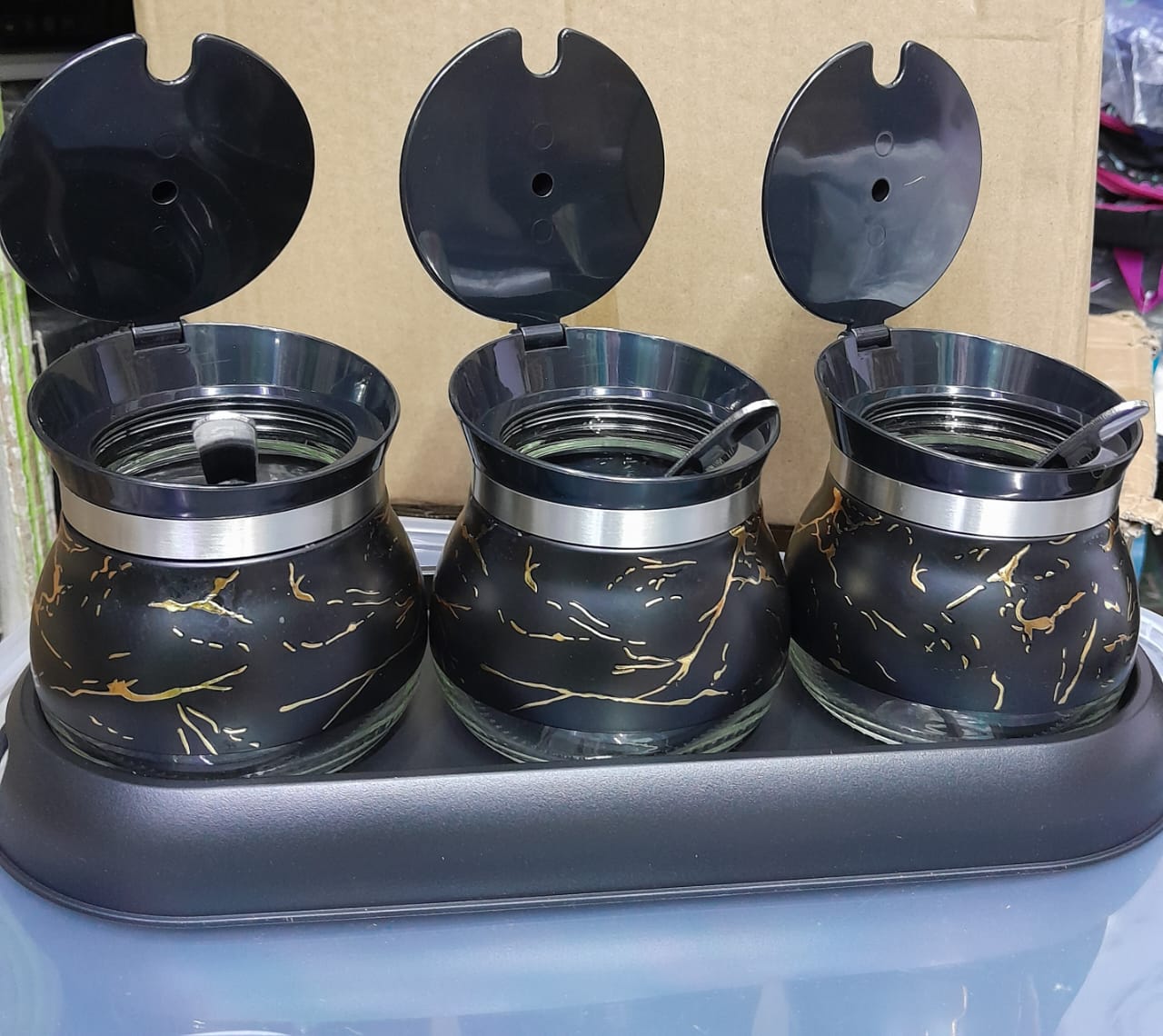 3 in 1 CONDIMENTS set glass