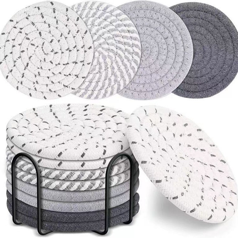 8pcs Rattan Coasters with metallic Holder