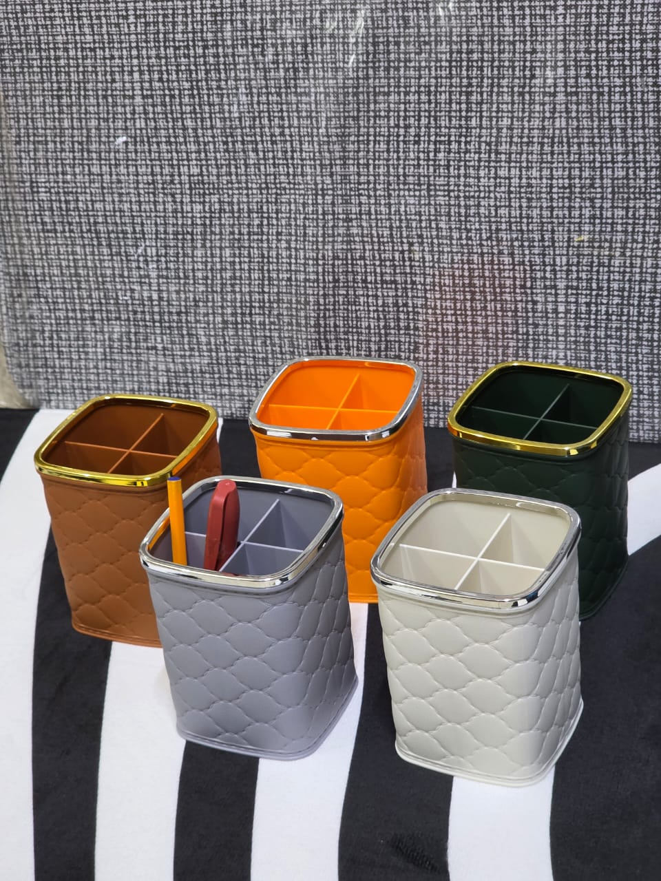 Elegant Quilted multi-section pen holders