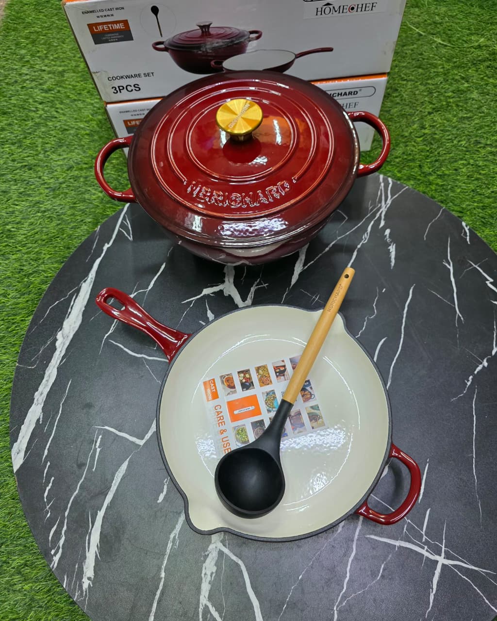 3 pcs Set Enamel Cast iron cooking pots
