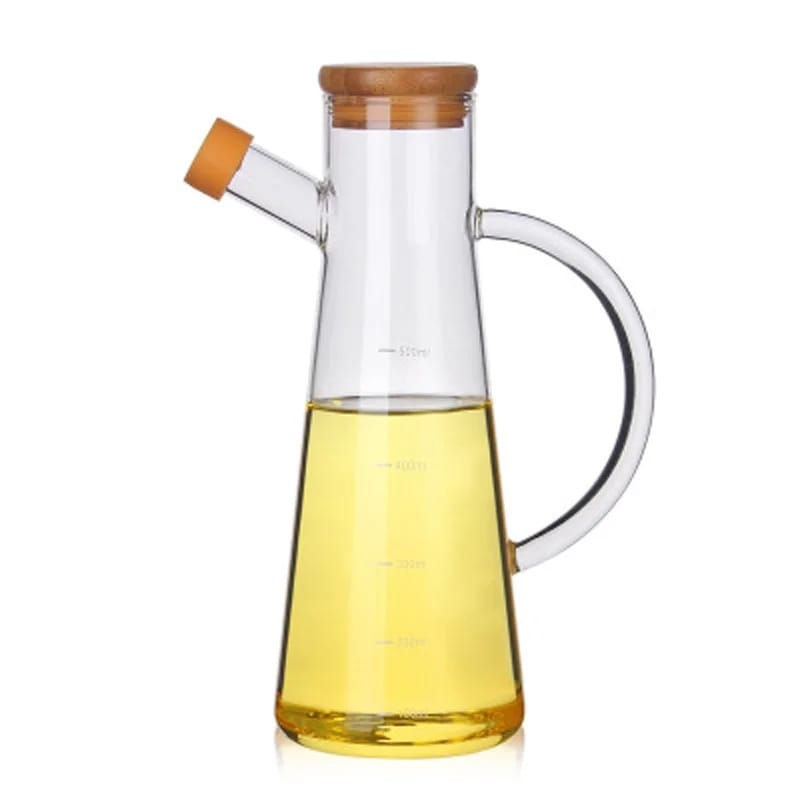 Transparent Glass Oil jar with Handle and bamboo lid