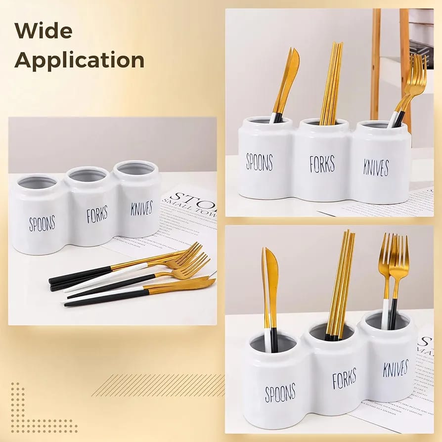 3 compartment Ceramic cutlery Holder