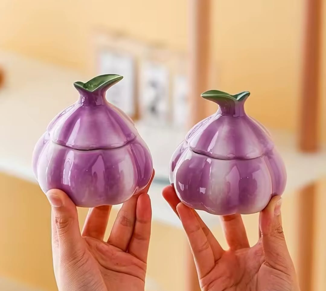 Purple garlic ceramic multifunction storage jar