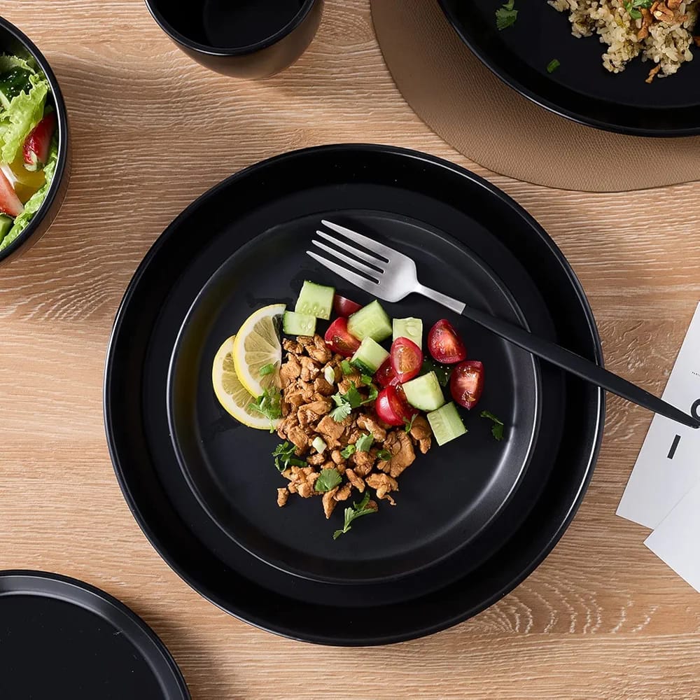 All Black dinner plates 11" Glossy "