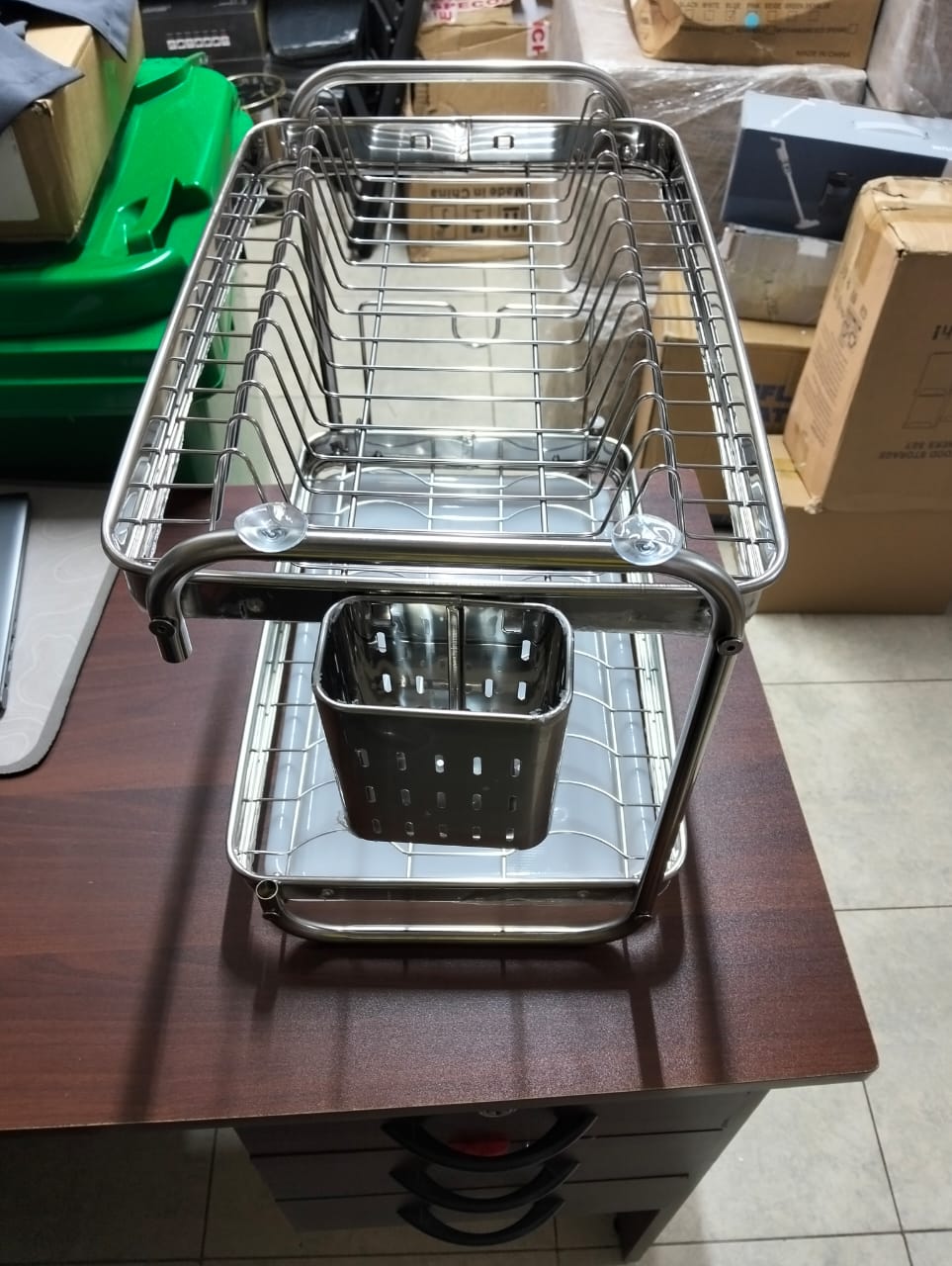 201ss Material 2-Tier Kitchen Chrome plated Dish Rack with drain tray