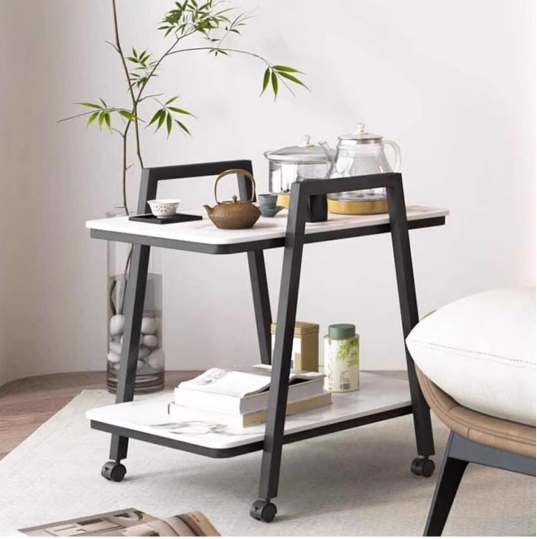 Rolling End Table,Mobile Side Table,2-Tier Rolling Side Table with Storage Shelves