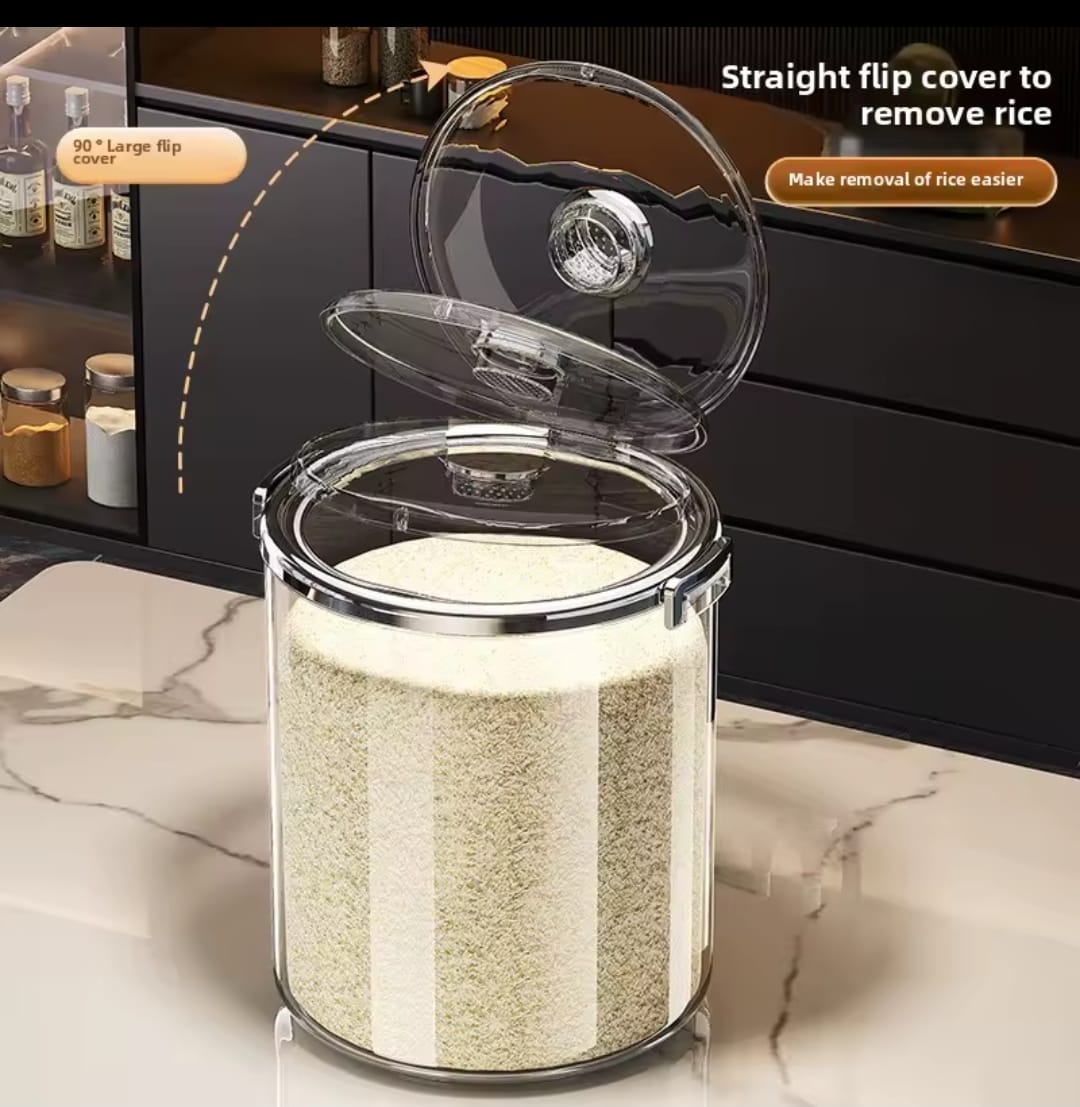 Acrylic Airtight Transparent Rice Bucket with Flip-Top Lid