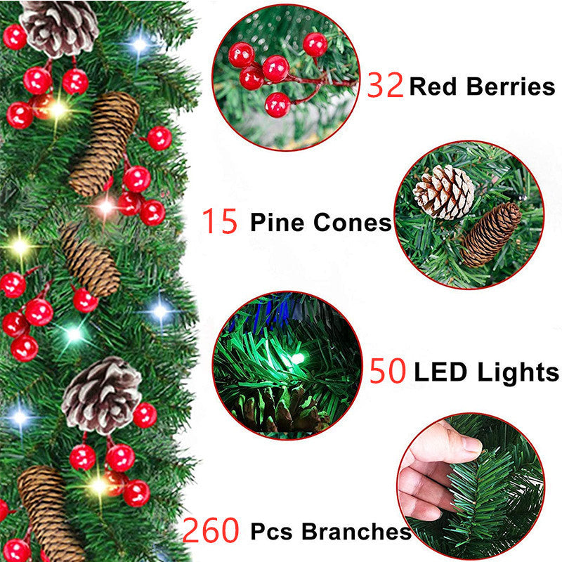 2.7M Christmas Garland decoration with pinecones,red berries