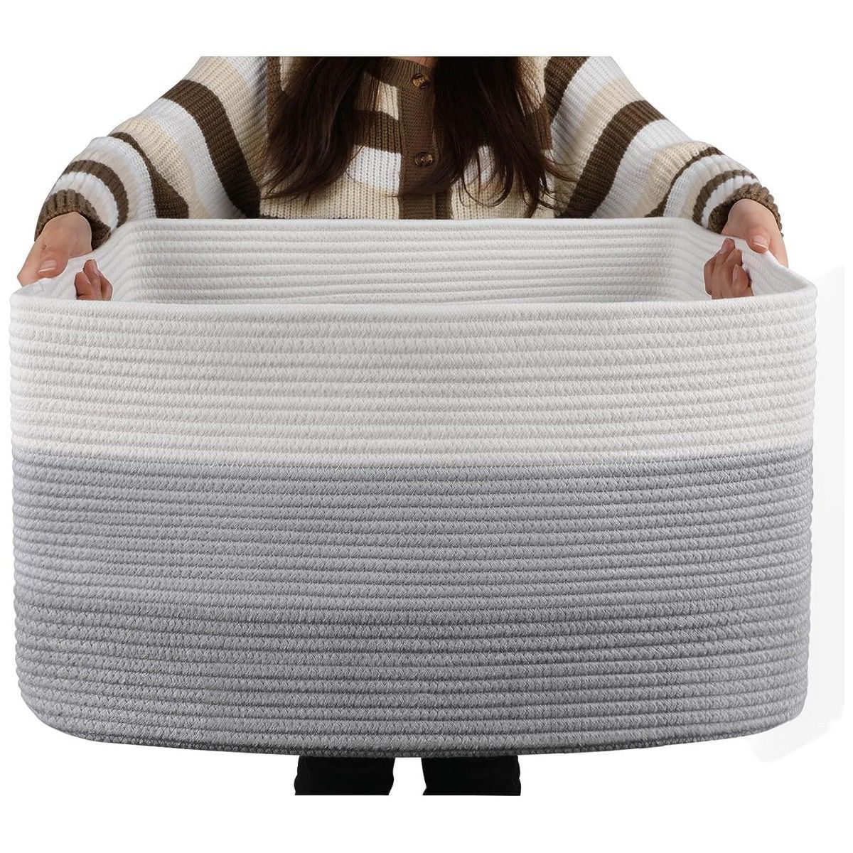 Large capacity cotton rope Non woven basket with handle